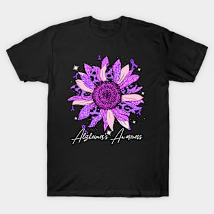 Alzheimer's Awareness Ribbon Purple Sunflower Ribbon Hope T-Shirt
